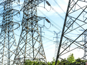 electricity high voltage pole and sky