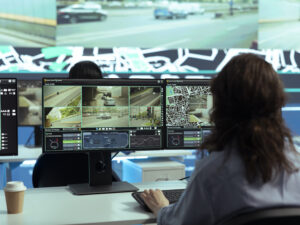 Call center employee providing shipment information via gps satellite navigation